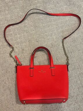 kate spade red leather satchel with chain strap